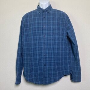 Merona Mens L Blue Plaid Button Down Long Sleeve Shirt Casual Preppy Fall Winter